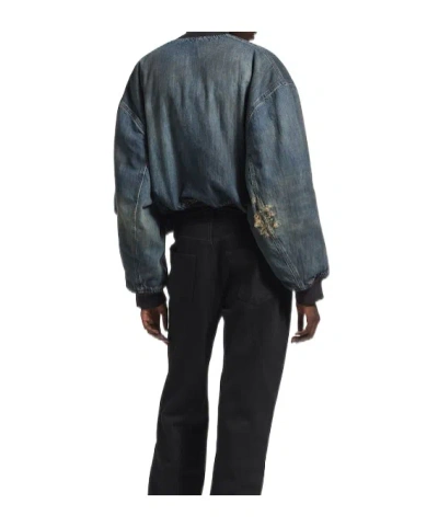 Balenciaga Denim Bomber Jacket In Blue