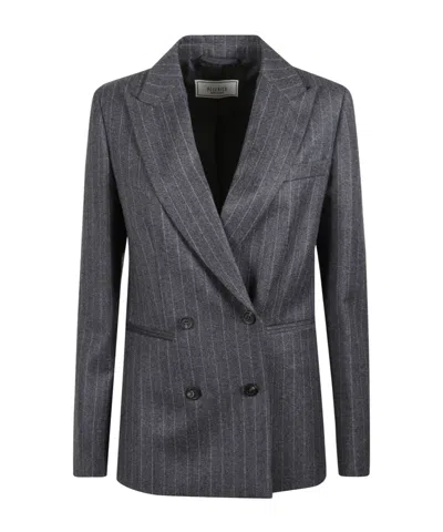 Peserico Pinstripe-pattern Double-breasted Jacket In Black