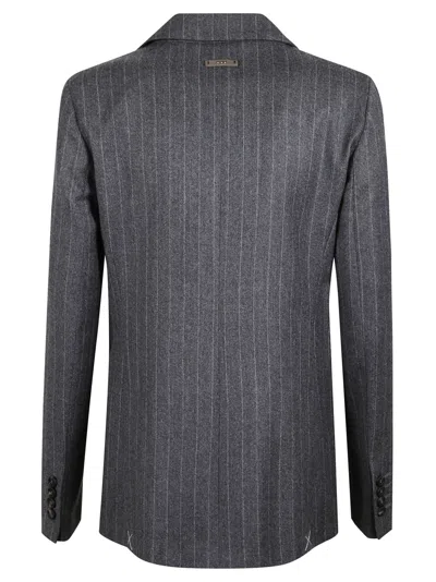 Peserico Pinstripe-pattern Double-breasted Jacket In Black