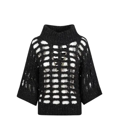 Peserico Perforated Zip Sweater In Black