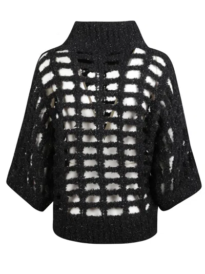 Peserico Perforated Zip Sweater In Black