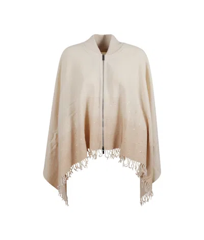 Peserico Zip-front Fringed Cape In Neutral