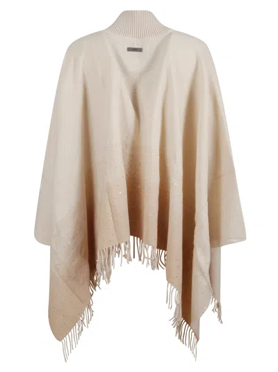 Peserico Zip-front Fringed Cape In Neutral