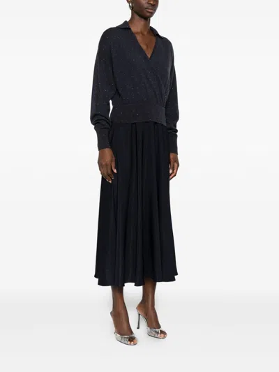 Peserico Midi Dress With Inserts In Black