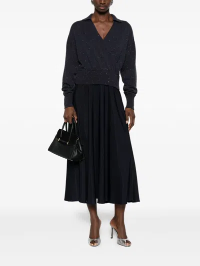 Peserico Midi Dress With Inserts In Black