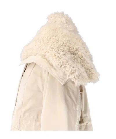Ermanno Scervino Short Creamy Beige Shearling-lined Jacket With Epaulets In Neutral