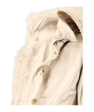 Ermanno Scervino Short Creamy Beige Shearling-lined Jacket With Epaulets In Neutral