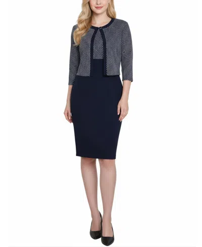 Ny Collection Women's Scoop Neck 3/4 Sleeve Dress In Blue