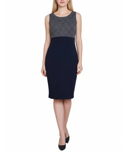 Ny Collection Women's Scoop Neck 3/4 Sleeve Dress In Blue