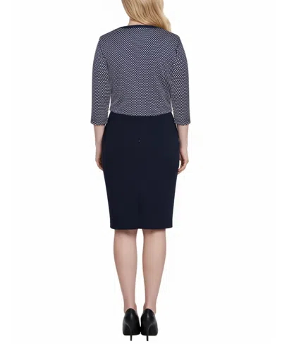 Ny Collection Women's Scoop Neck 3/4 Sleeve Dress In Blue