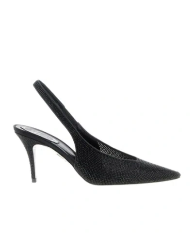 René Caovilla Textured Slingback Pump Pointed Toe In Black