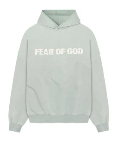 Fear Of God Heaven Distressed Logo-print Cotton-jersey Hoodie In Green