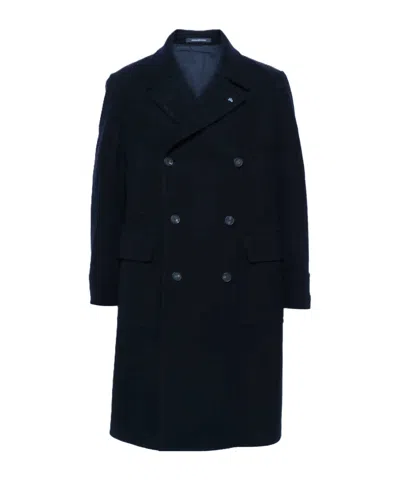 Tagliatore Double-breasted Notched-lapels Coat In Blue