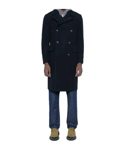 Tagliatore Double-breasted Notched-lapels Coat In Blue