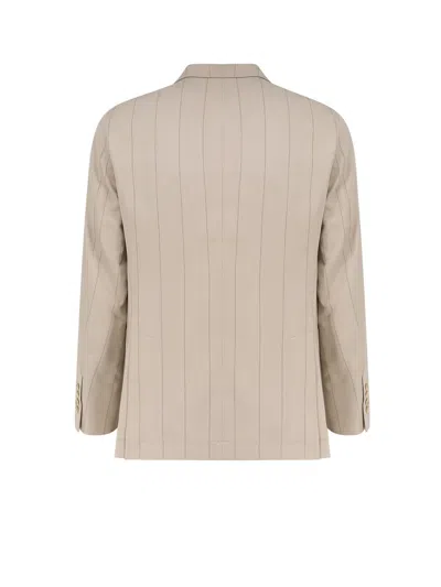 Brunello Cucinelli Men Silk Suit With Pinstripe Motif In Neutral