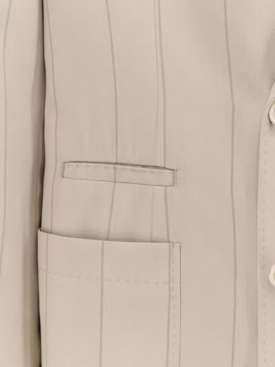 Brunello Cucinelli Men Silk Suit With Pinstripe Motif In Neutral