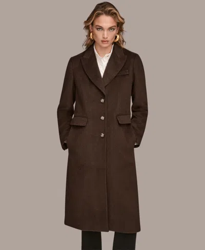 Donna Karan Women's Single-breasted Stitch Trimmed Coat In Brown