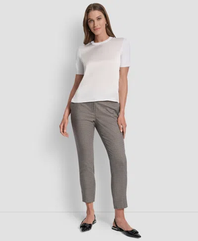 Dkny Petite Mixed Media Short Sleeve Top In White