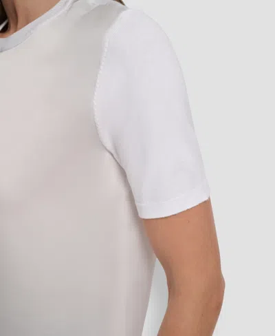 Dkny Petite Mixed Media Short Sleeve Top In White