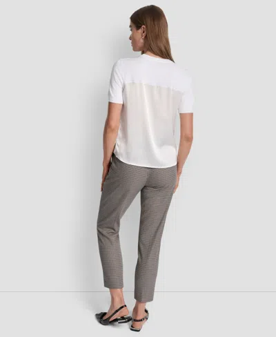 Dkny Petite Mixed Media Short Sleeve Top In White