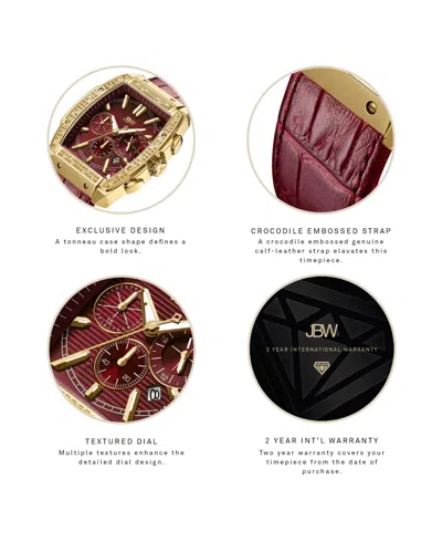 Jbw Echelon Diamond Chronograph Croc Embossed Leather Strap Watch, 41mm In Burgundy