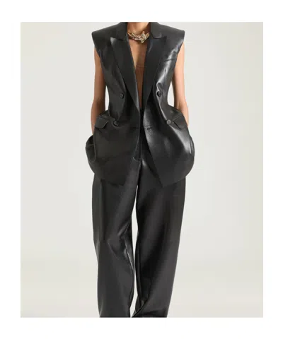Givenchy Double-breasted Sleeveless Jacket In Leather In Black