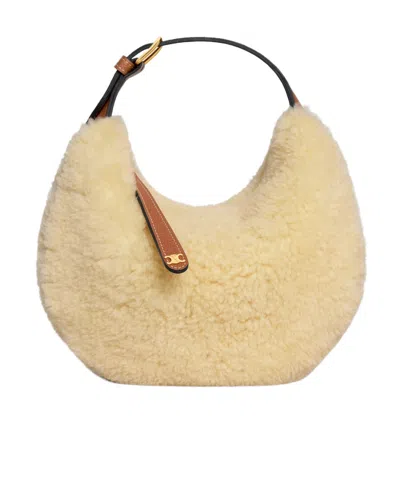 Celine Teen  Lulu In Shearling And Calfskin In Neutral