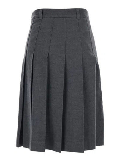 Dunst Gray Pleats Midi Skirt In Black