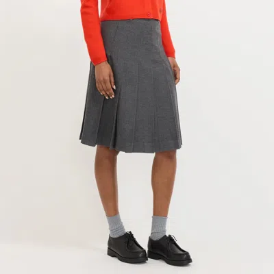 Dunst Gray Pleats Midi Skirt In Black