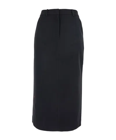 Dunst Black Long Skirt With Belt Loops And Rear Single Slit In Wool Blend Woman In Black