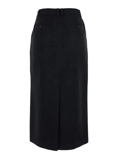 Dunst Black Long Skirt With Belt Loops And Rear Single Slit In Wool Blend Woman In Black