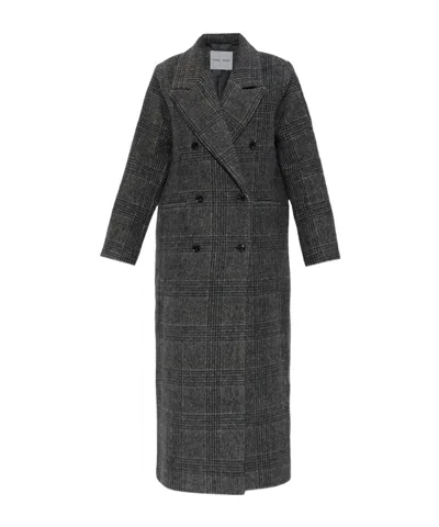 Samsoe & Samsoe Sajilla Double-breasted Checked Coat In Black