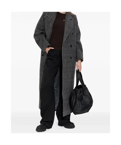 Samsoe & Samsoe Sajilla Double-breasted Checked Coat In Black