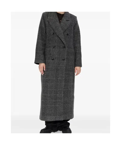 Samsoe & Samsoe Sajilla Double-breasted Checked Coat In Black