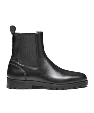 Santoni Elastic-panel Leather Boots In Black