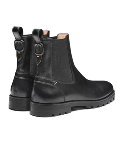 Santoni Elastic-panel Leather Boots In Black