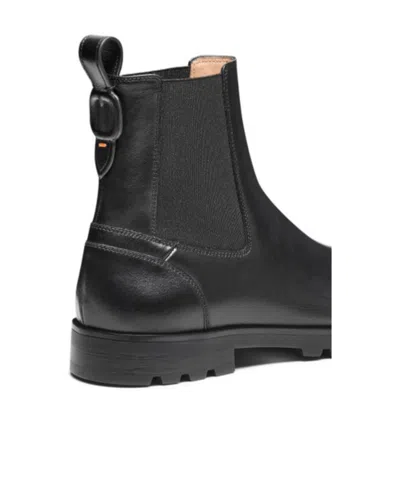Santoni Elastic-panel Leather Boots In Black