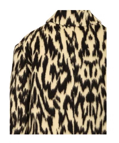 Forte Forte Long Animal Print Coat Featuring Pockets In Black