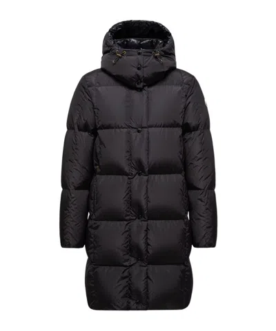 Moncler Litte Square-quilted Hooded Long Down Jacket In Black