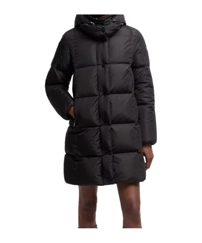 Moncler Litte Square-quilted Hooded Long Down Jacket In Black