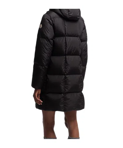 Moncler Litte Square-quilted Hooded Long Down Jacket In Black