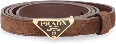 Prada Triangular Buckle Leather Belt In Brown