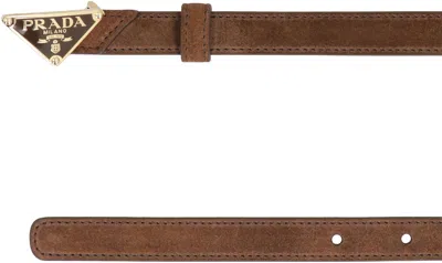 Prada Triangular Buckle Leather Belt In Brown