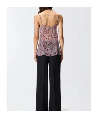 Pinko Lace And Metalized Detail V Neck Top In Brown