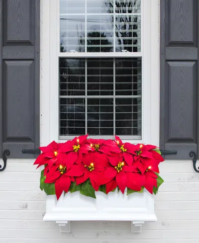 Puleo 24" Pre-lit Artificial Red Poinsettia Window Box Decor In Multi