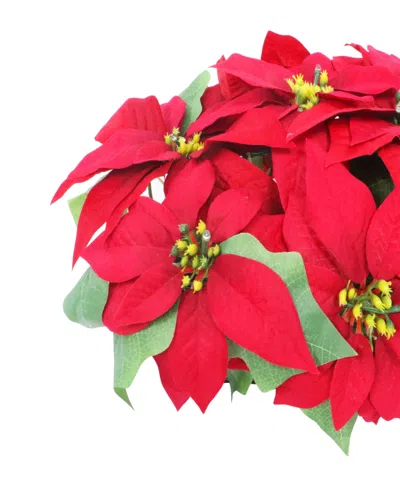 Puleo 24" Pre-lit Artificial Red Poinsettia Window Box Decor In Multi