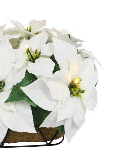 Puleo 24" Pre-lit Artificial White Poinsettia Window Box Decor In White