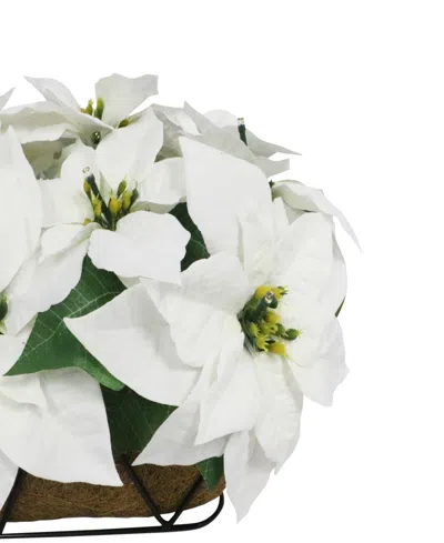 Puleo 24" Pre-lit Artificial White Poinsettia Window Box Decor In White