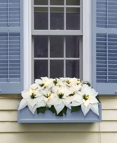 Puleo 24" Pre-lit Artificial White Poinsettia Window Box Decor In White