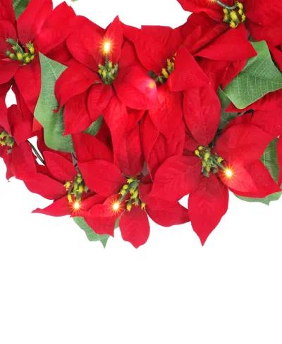 Puleo 24" Pre-lit Artificial Red Poinsettia Wreath In Red